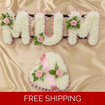 MUM Funeral Flower Tribute with Matching Heart Arrangement